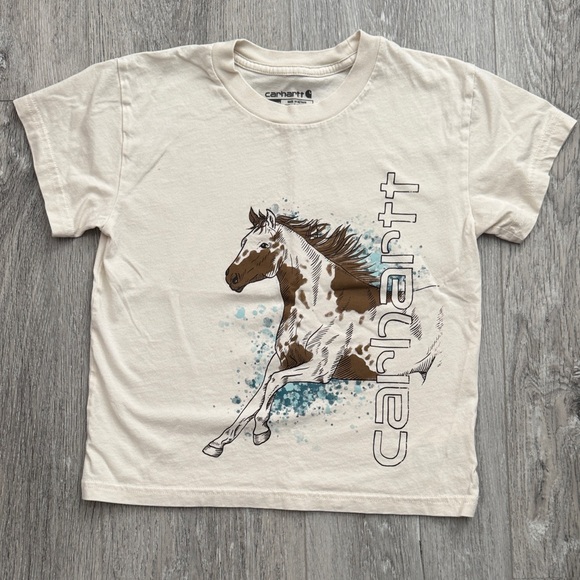Carhartt Kids Cream Horse Graphic 100% Cotton Tee Size XS (7) - Picture 1 of 7